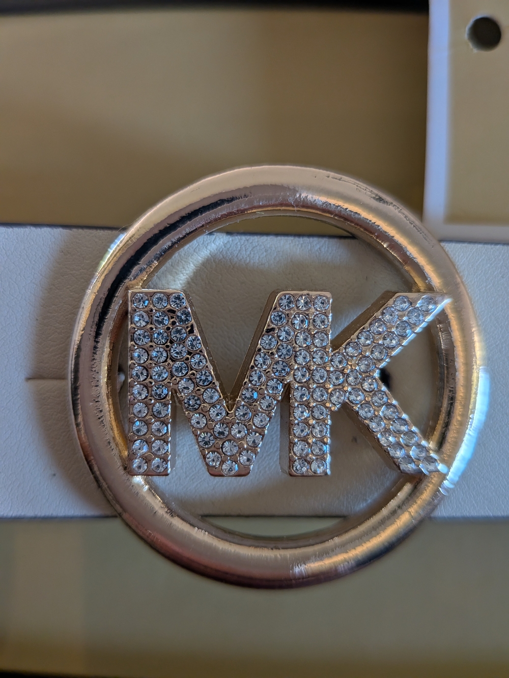 NIB Michael Kors Women's White Leather MK Logo Belt - Gold Buckle - Picture 8 of 12